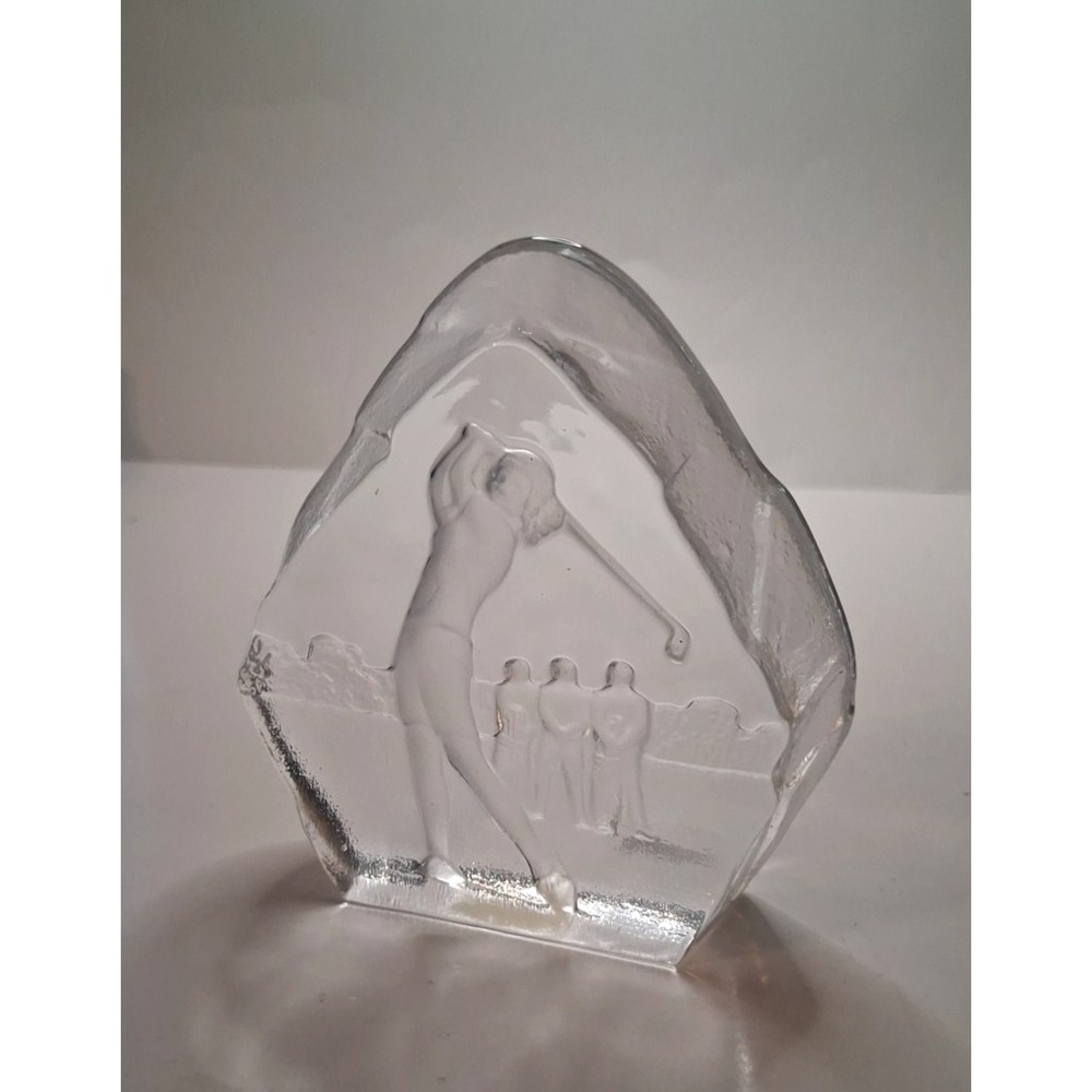 Golf Iceberg Etched Glass Paperweight Male Golfer VTG 1995 Iceland Father's Day